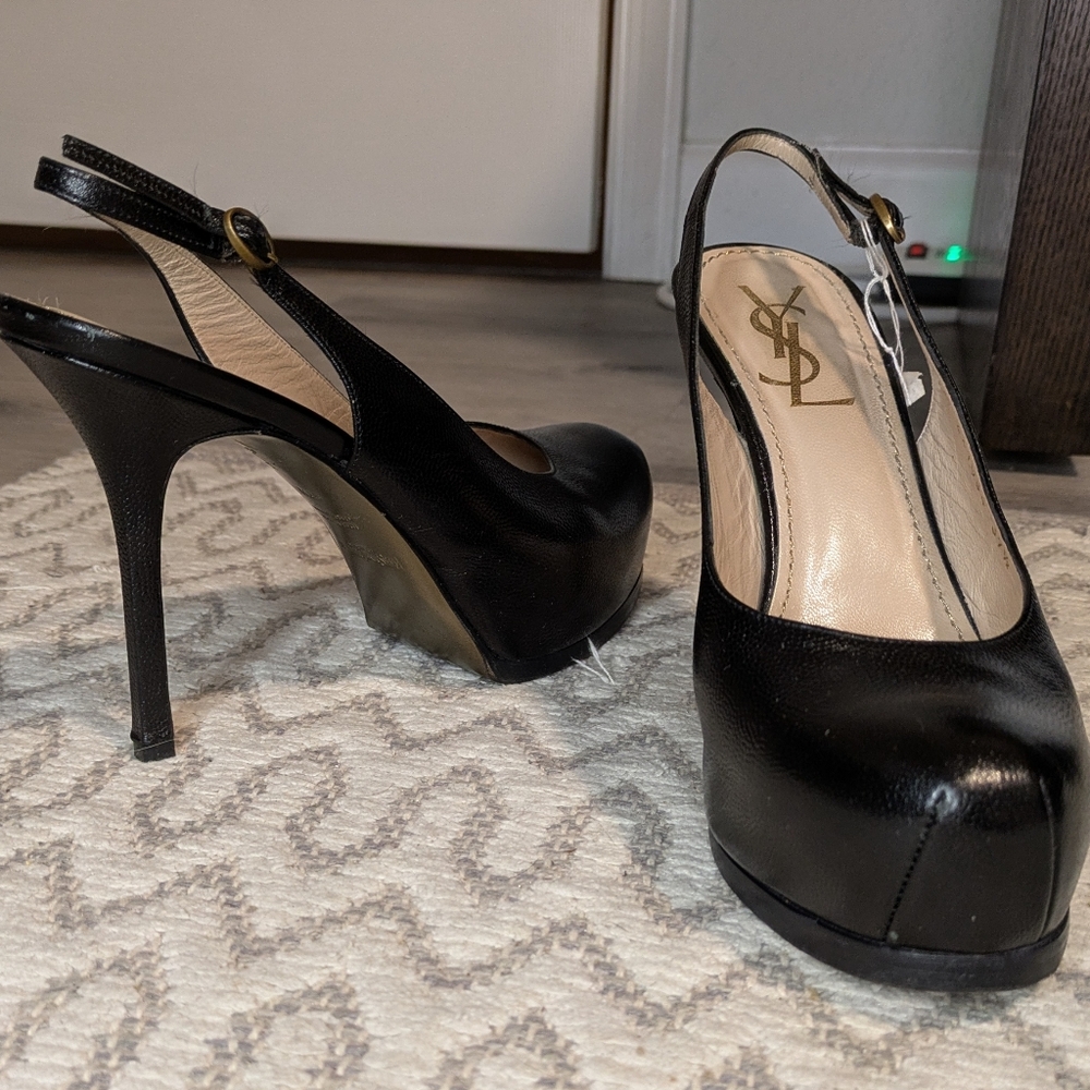Yves Saint Laurent Black Slingback Heels, Size 7.5